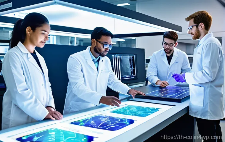합성생물학의 오픈 이노베이션 사례 - **Open Innovation in Synthetic Biology Lab**
    A bright, modern, and high-tech synthetic biology l...