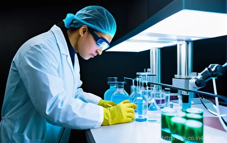 합성생물학의 기술 혁신과 변화 - **"A vibrant, high-tech synthetic biology laboratory where diverse scientists, dressed in clean lab ...