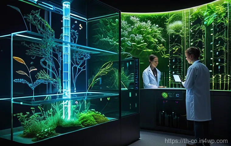 합성생물학의 생물정보학적 접근 및 활용 - **Bioinformatics: Unlocking Life's Data**
    "An immersive image depicting the cutting-edge interse...