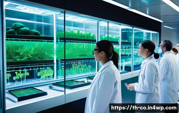 합성생물학의 산업적 추진 배경 - **Prompt:** A diverse group of scientists, both male and female, in a state-of-the-art synthetic bio...