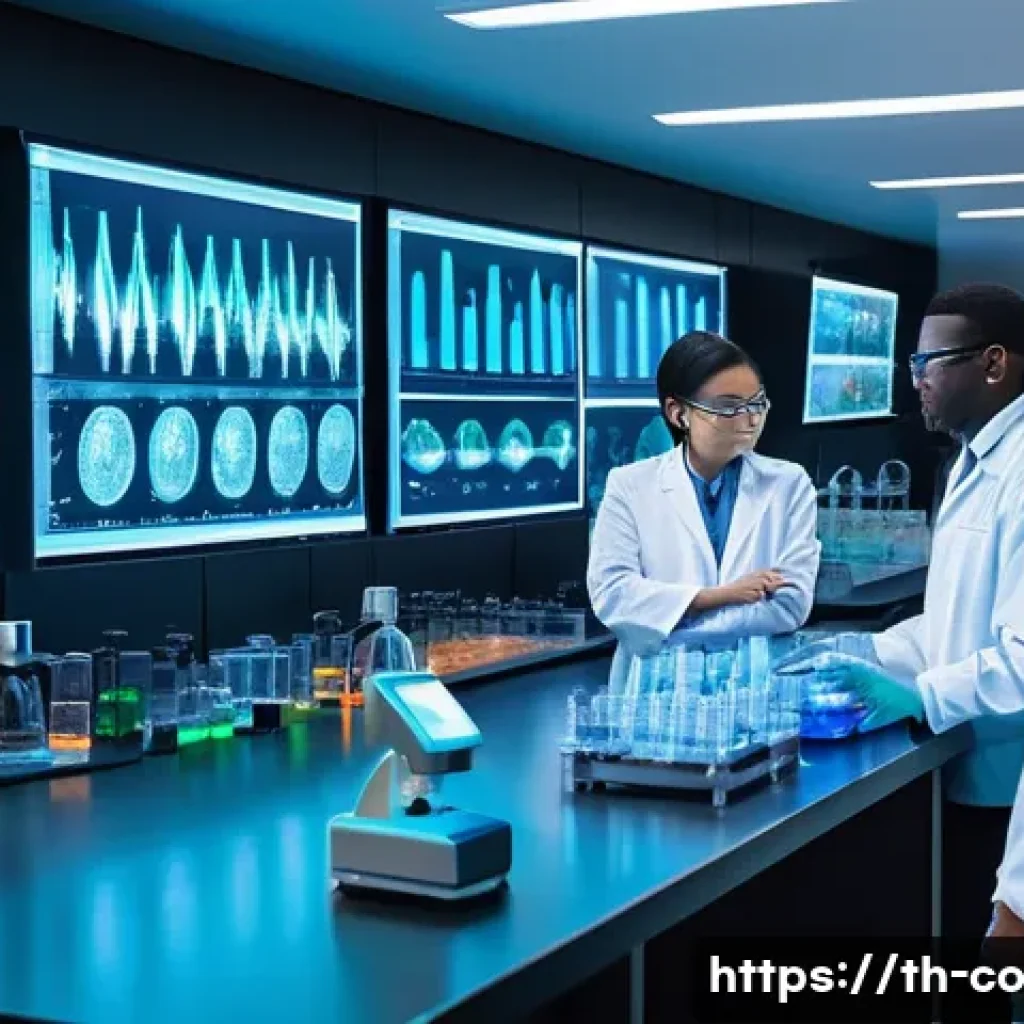 합성생물학의 국제 협력 사례 - **International Synthetic Biology Collaboration in a Futuristic Lab**
"A vibrant, high-definitio...