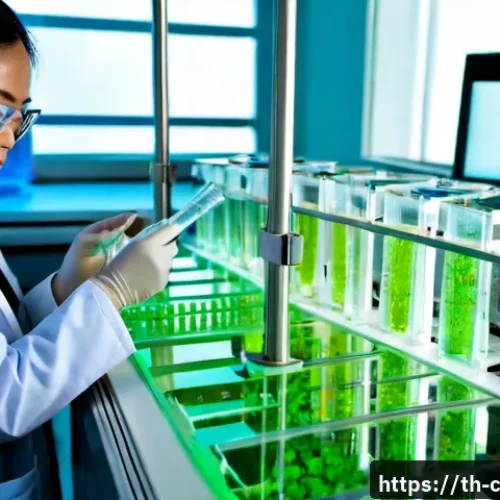 Home 29 합성생물학의 기술적 트렌드 분석 - Photorealistic biotechnology laboratory in Bangkok, Thailand, a Thai female scientist in a clean lab...