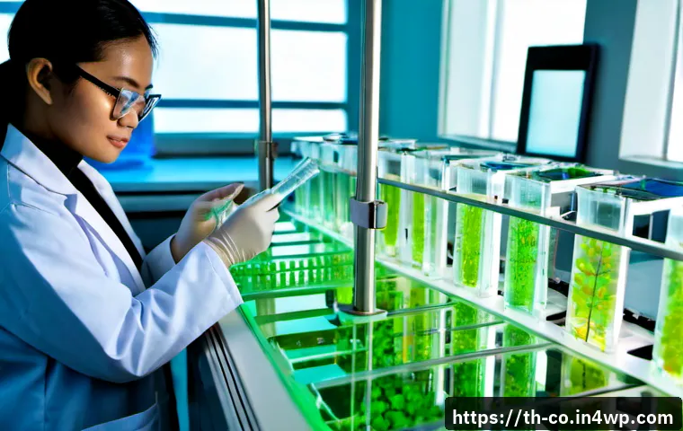 합성생물학의 기술적 트렌드 분석 - Photorealistic biotechnology laboratory in Bangkok, Thailand, a Thai female scientist in a clean lab...